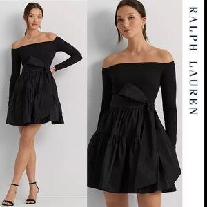 Lauren - Ralph Lauren - Women's Black Off-The-Shoulder Fit & Flare Dress